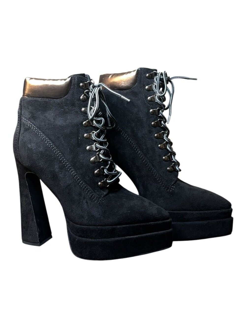 Soireelady Women's Platform Ankle Boots Chunky Heel size 9.5 Black Funky Booties